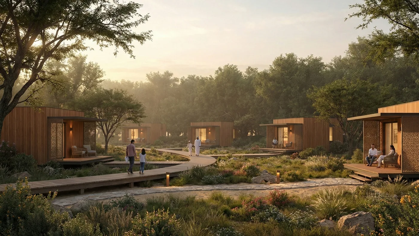 Cabins along the planted edge
