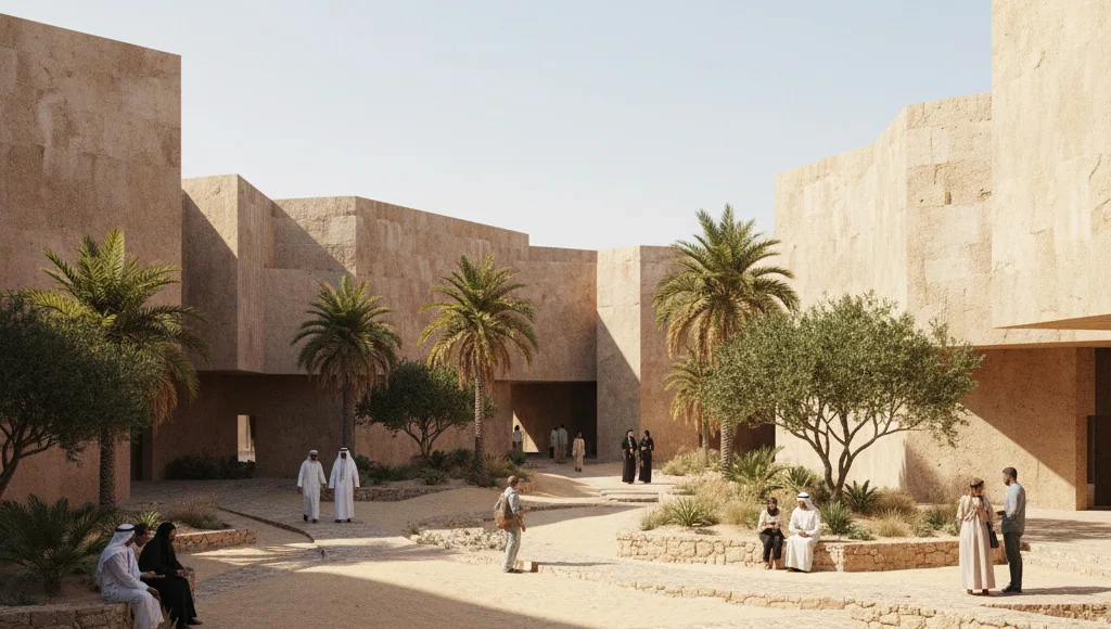 The stepped plaza between the galleries