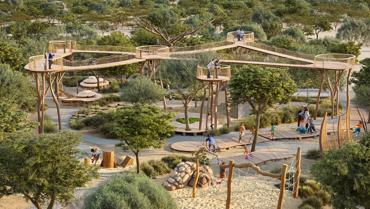 The canopy walk over the play landscape