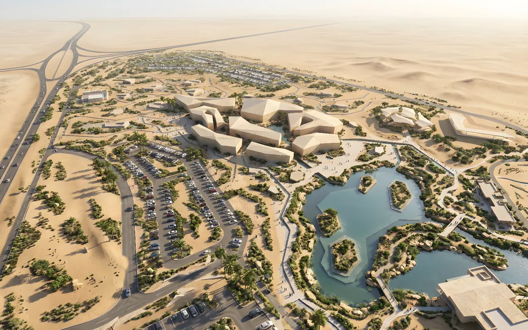 Aerial view of the oasis park masterplan