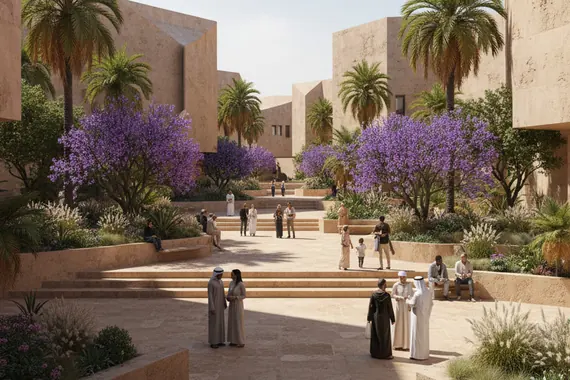 Planted courtyard with flowering trees