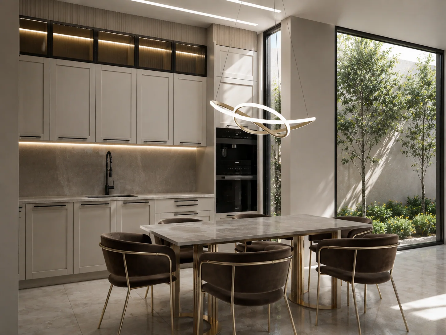 The kitchen and dining table