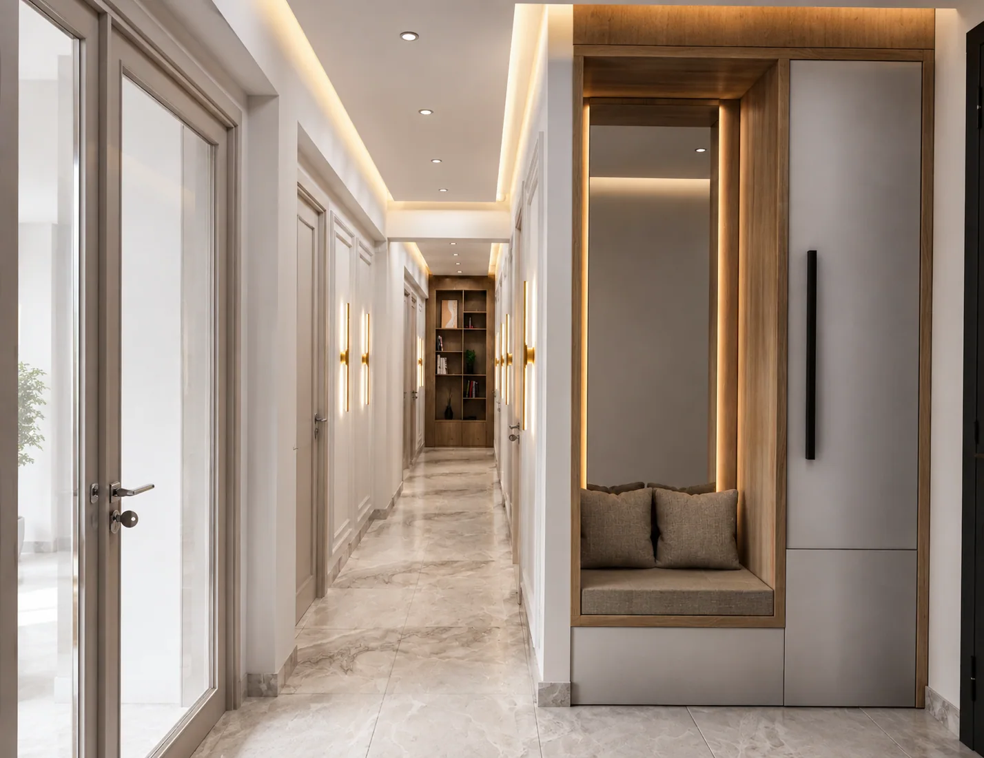The entrance hall and corridor