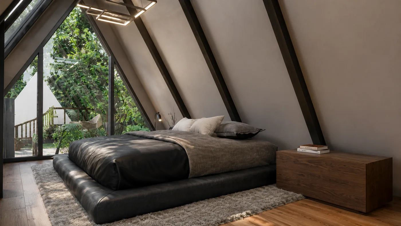 The bed under the roof pitch