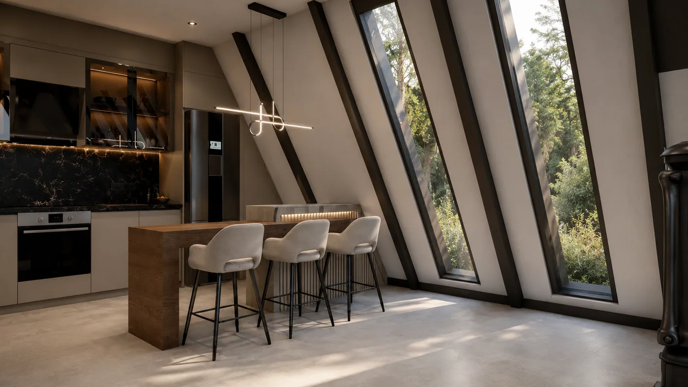 The kitchen along the slope