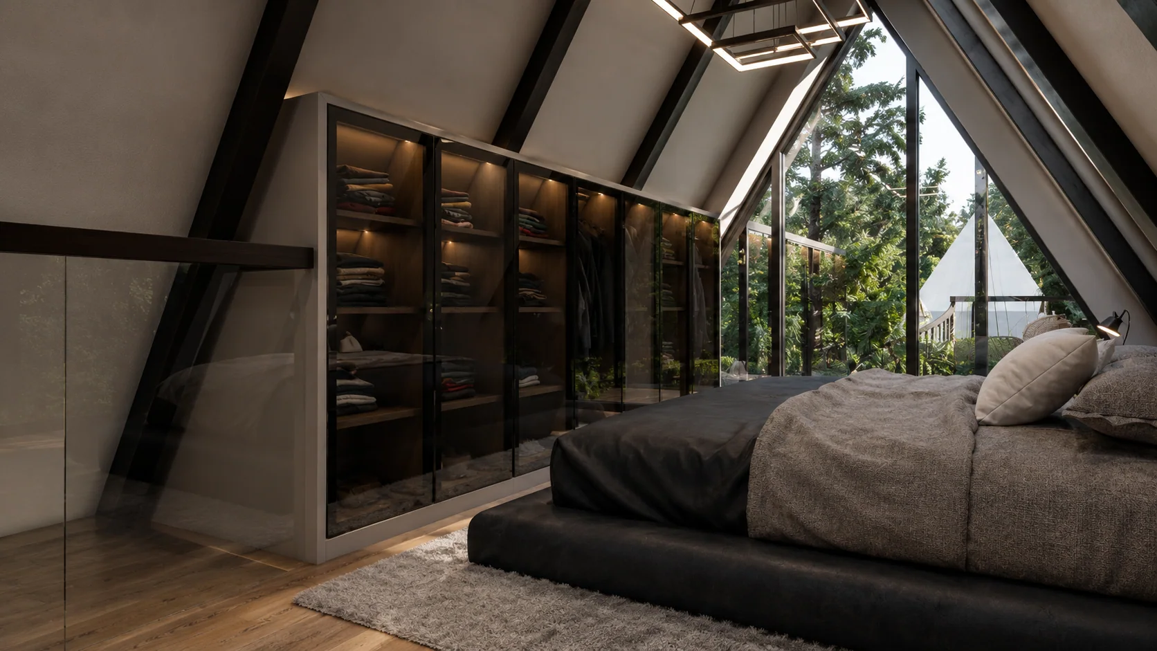 The dressing wall beside the bed