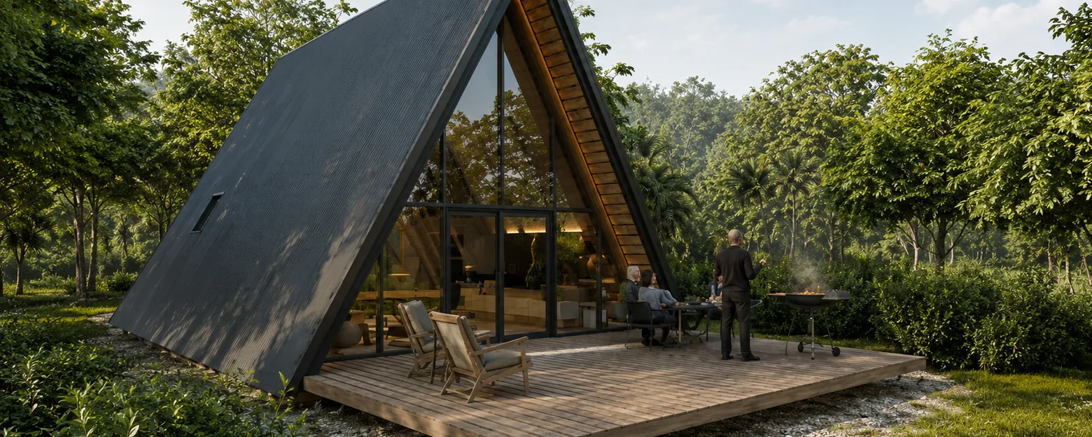 A-frame cabin in the forest