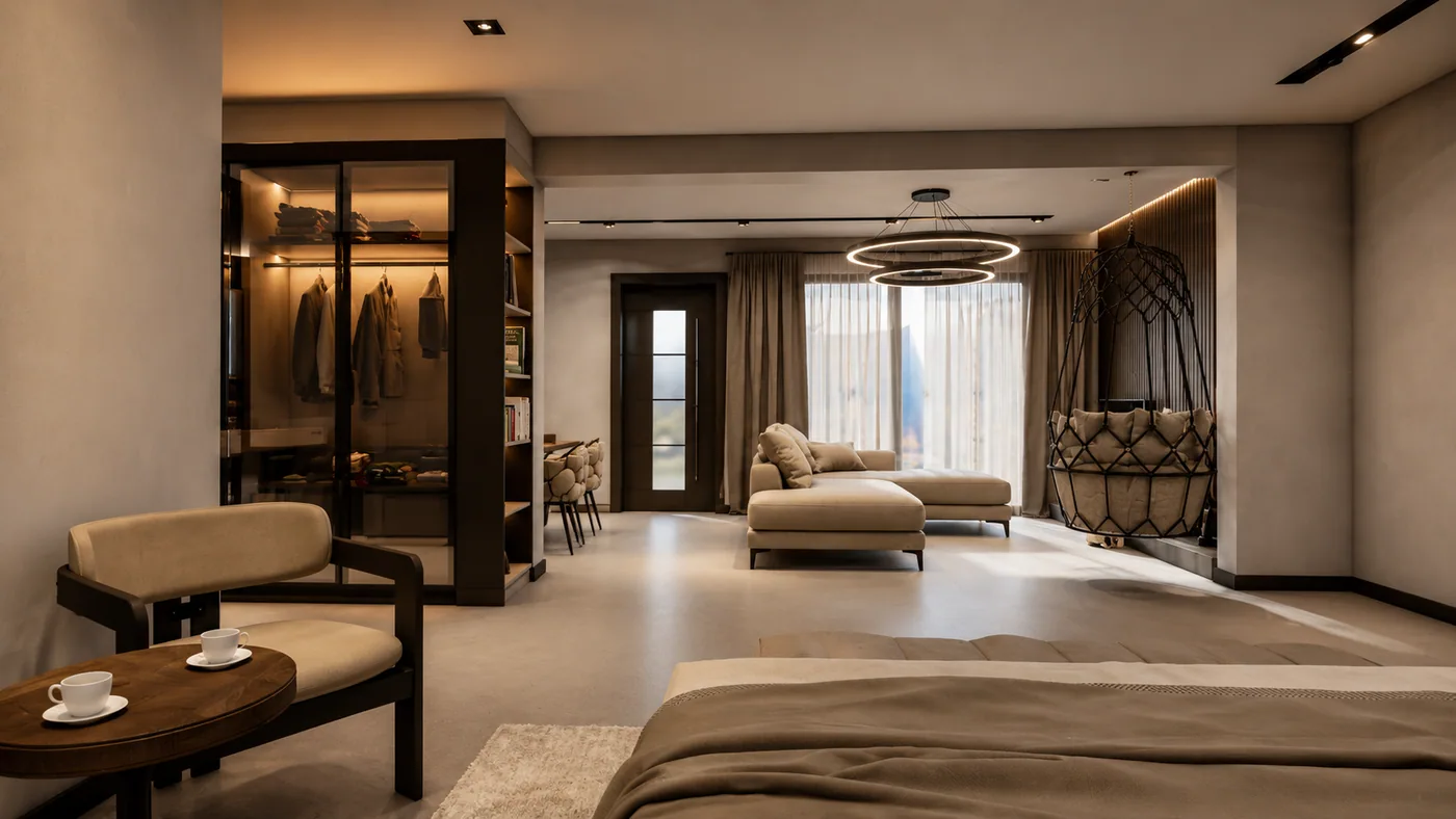 The bedroom and dressing