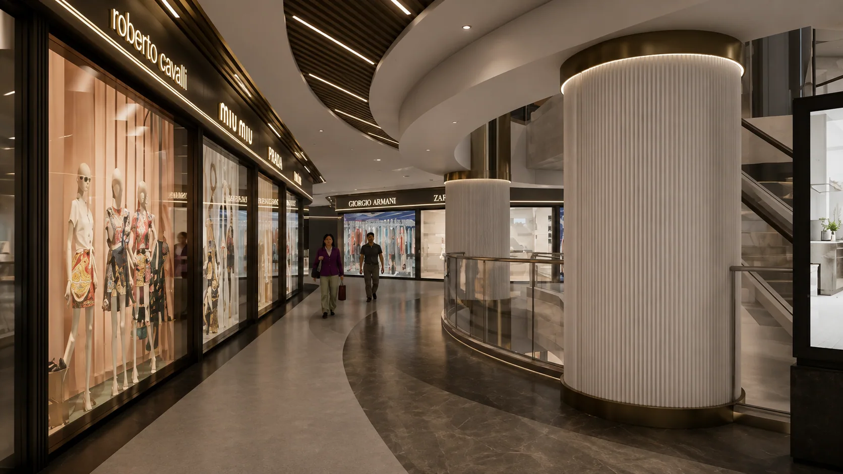 Shopfronts on the upper level