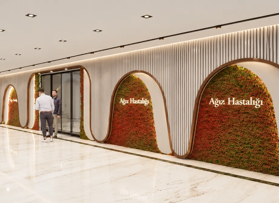 Corridor lined with planted arches