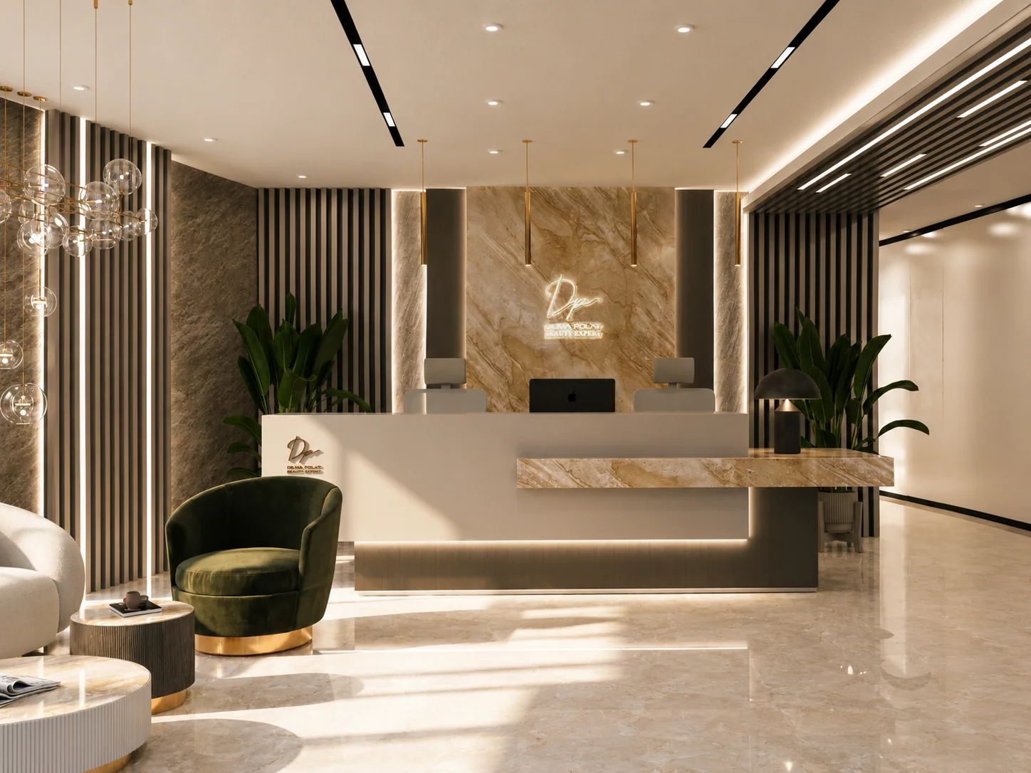The reception desk and lounge