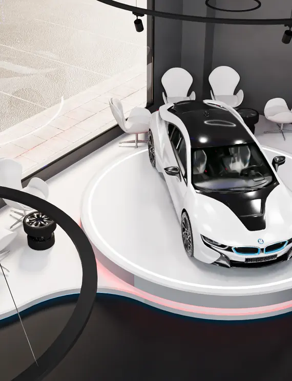 Display car on the showroom turntable