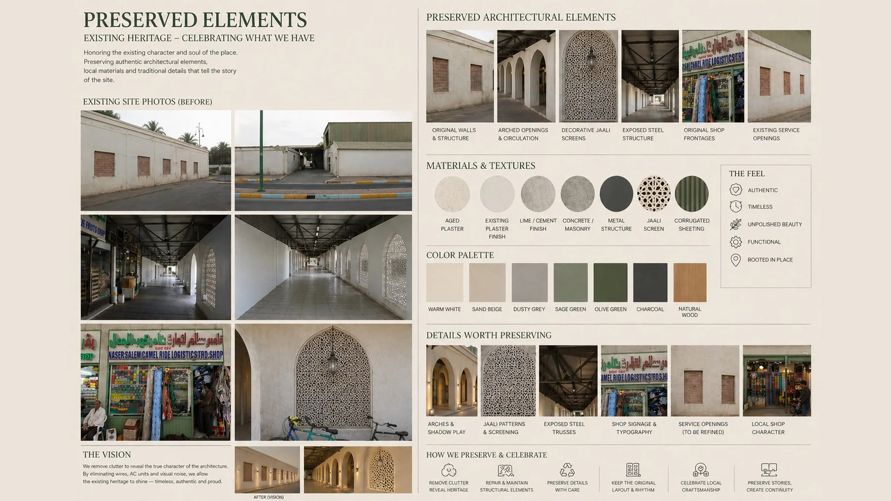Preserved elements and material palette