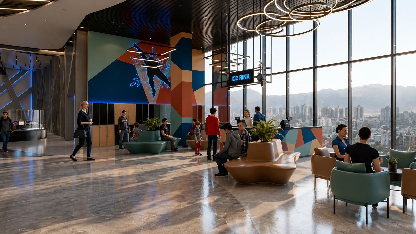 The lounge and mural wall