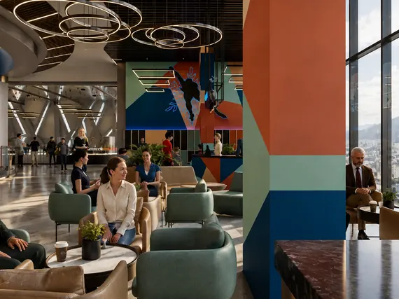 Seating against the graphic wall