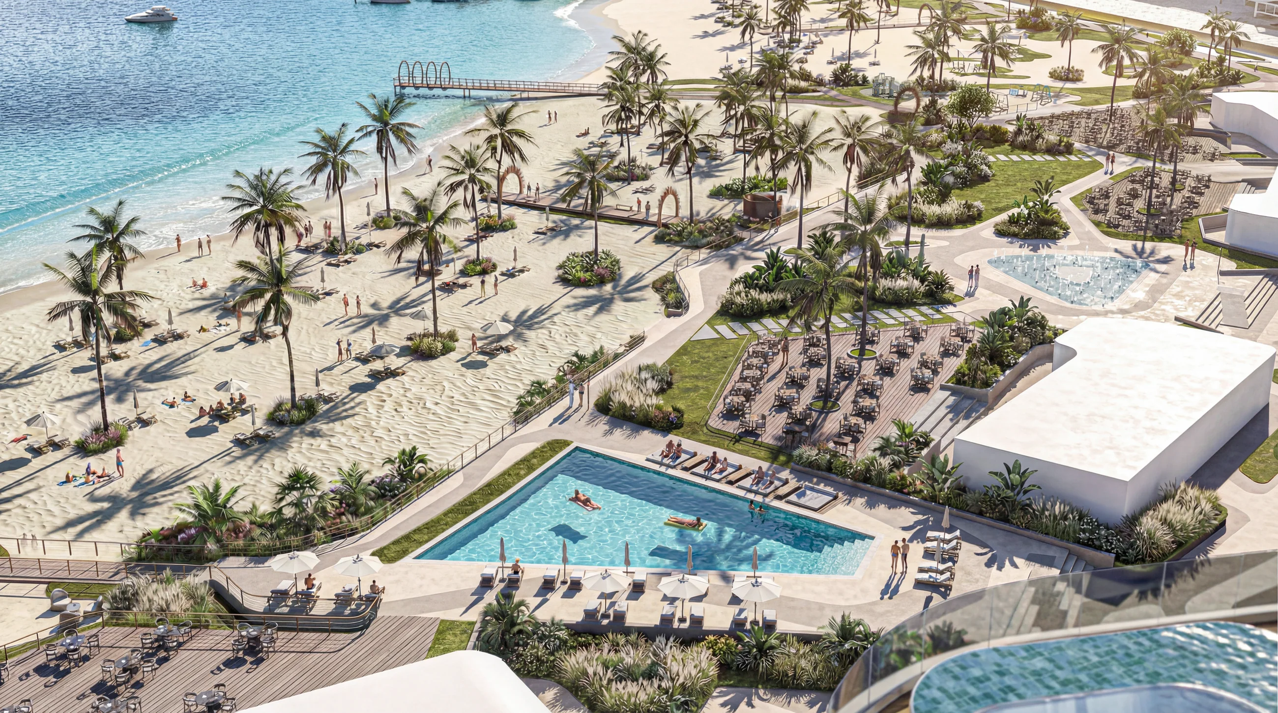 The podium pool terrace between the two crescents