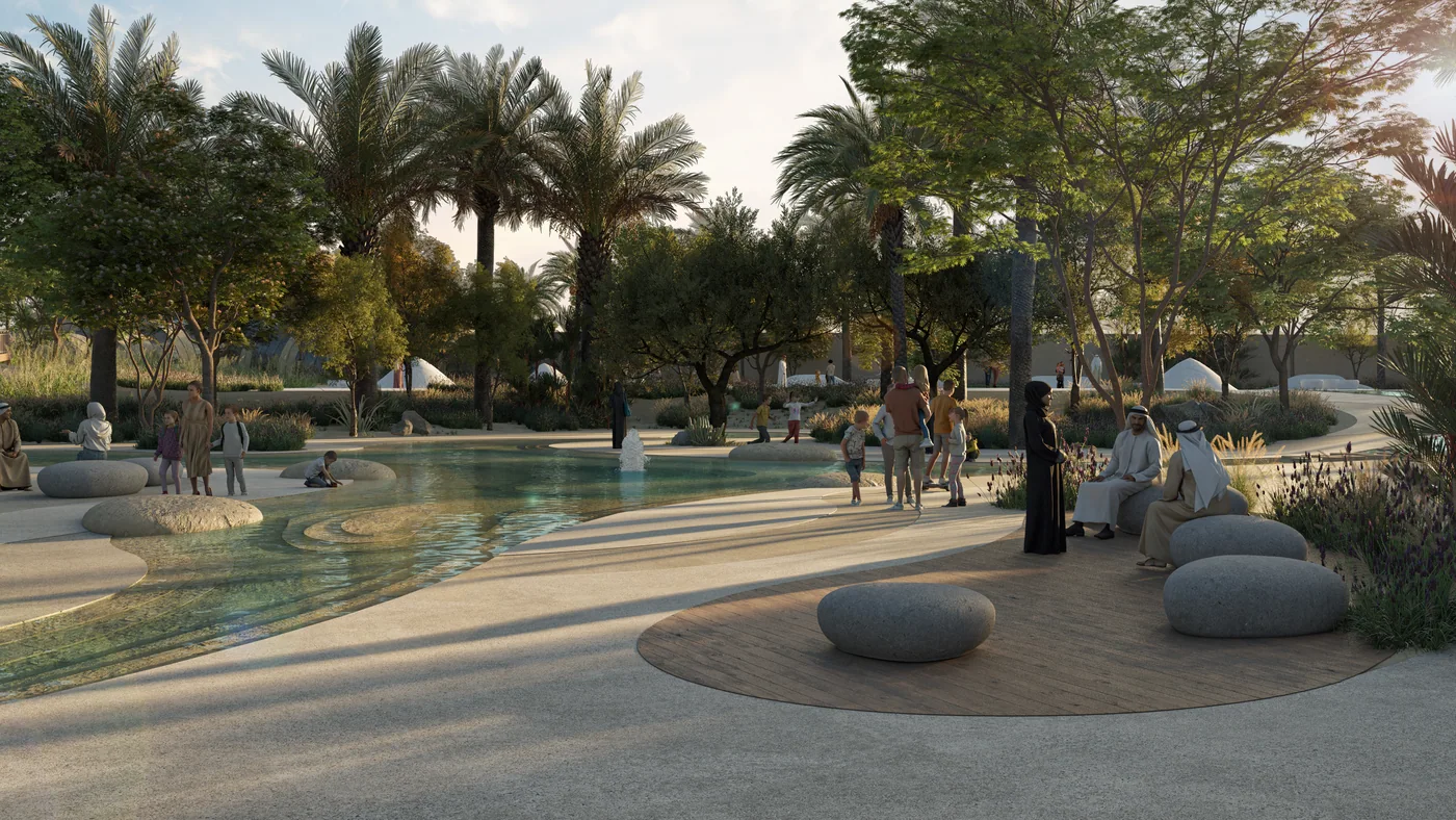 The falaj channel running through the planting