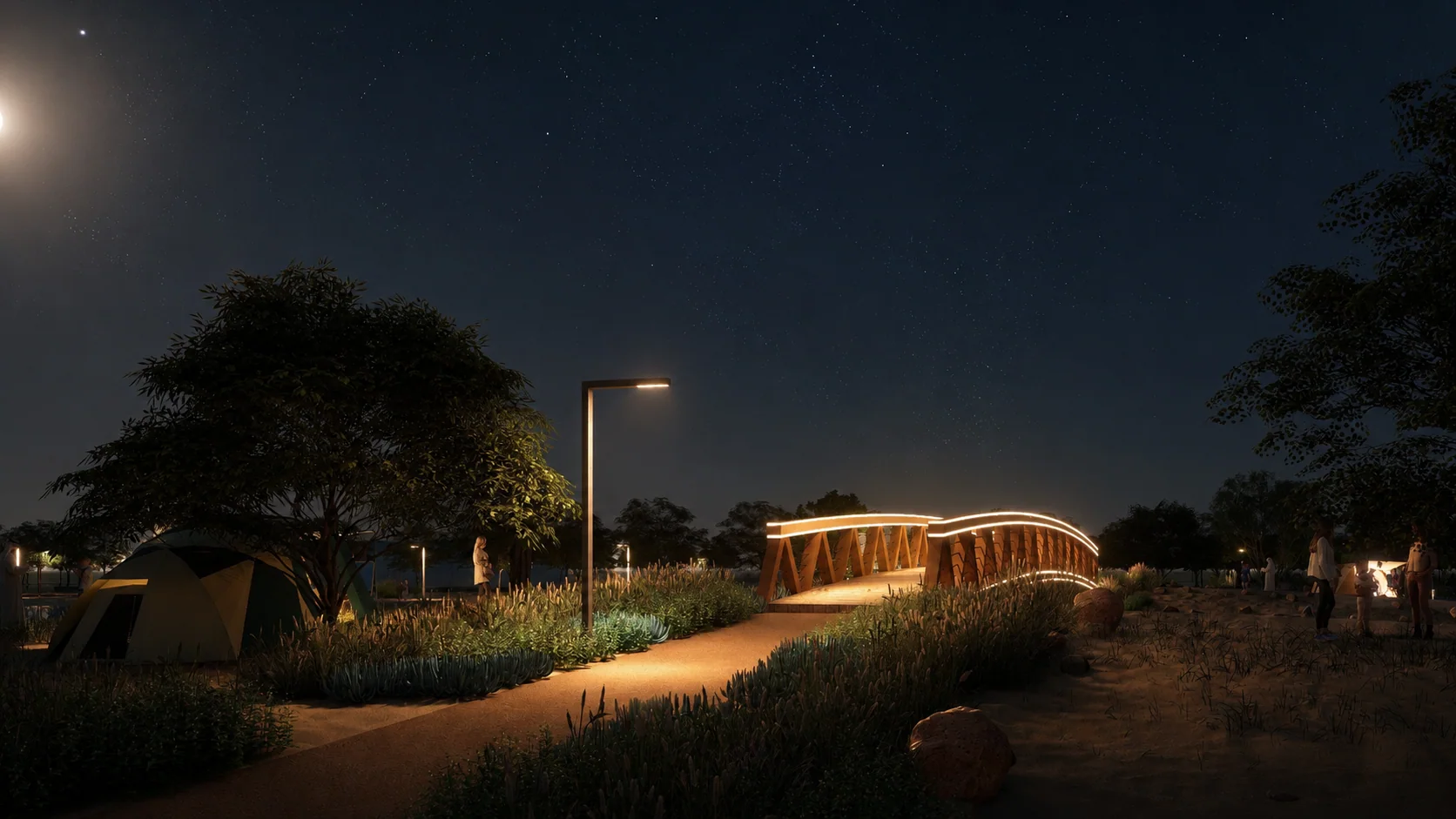 The bridge lit at night
