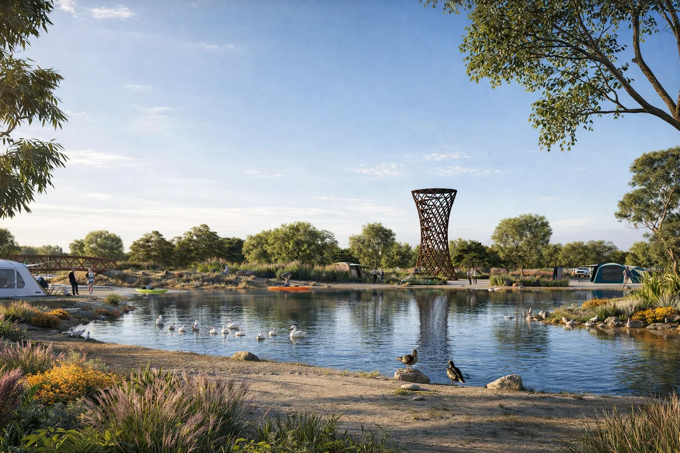 The lookout tower across the water