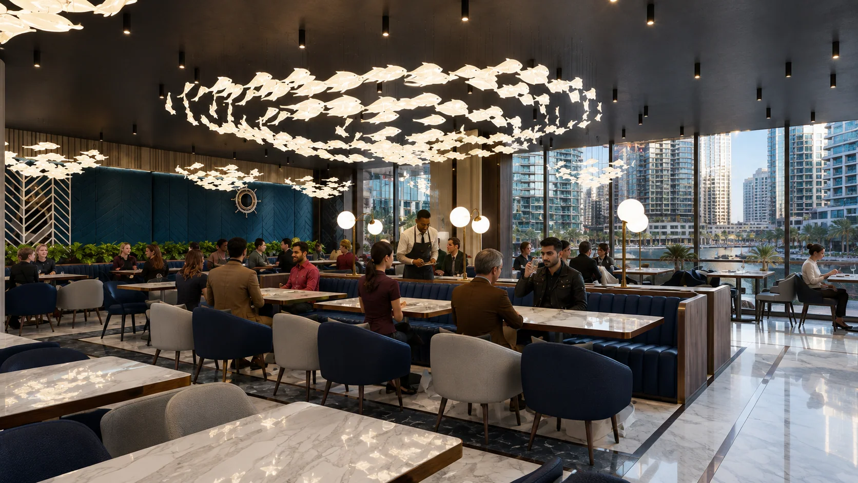 The fish restaurant dining hall