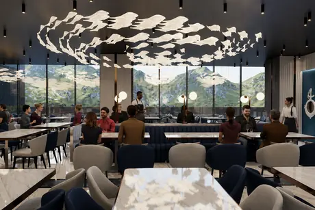 Dining room beneath the shoal chandelier