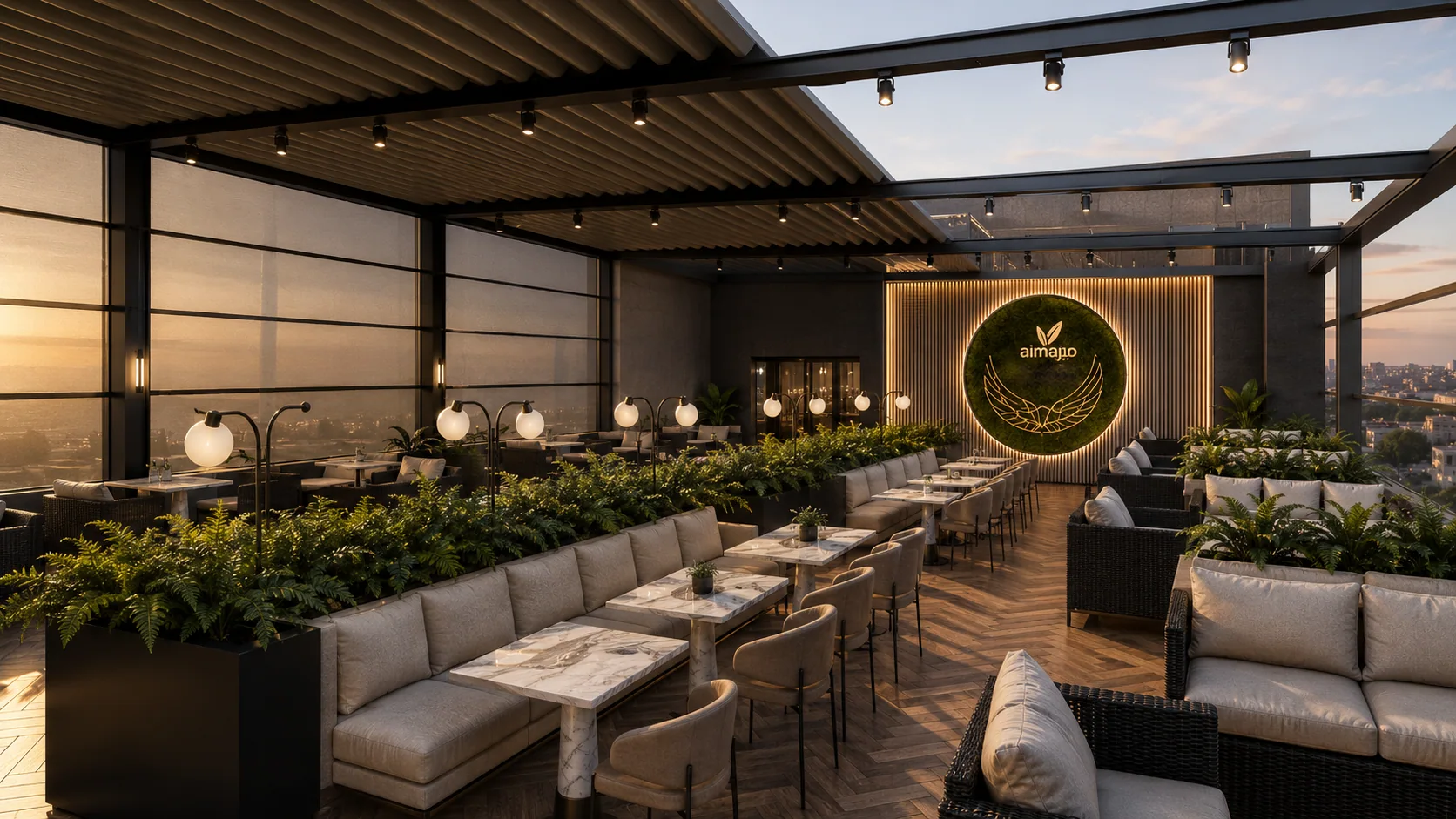 The covered terrace seating