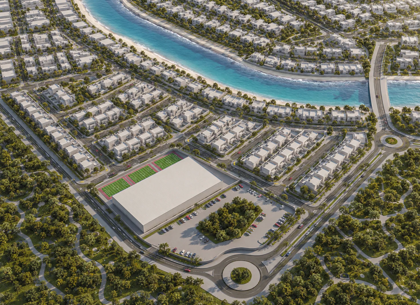 The community building and playing field
