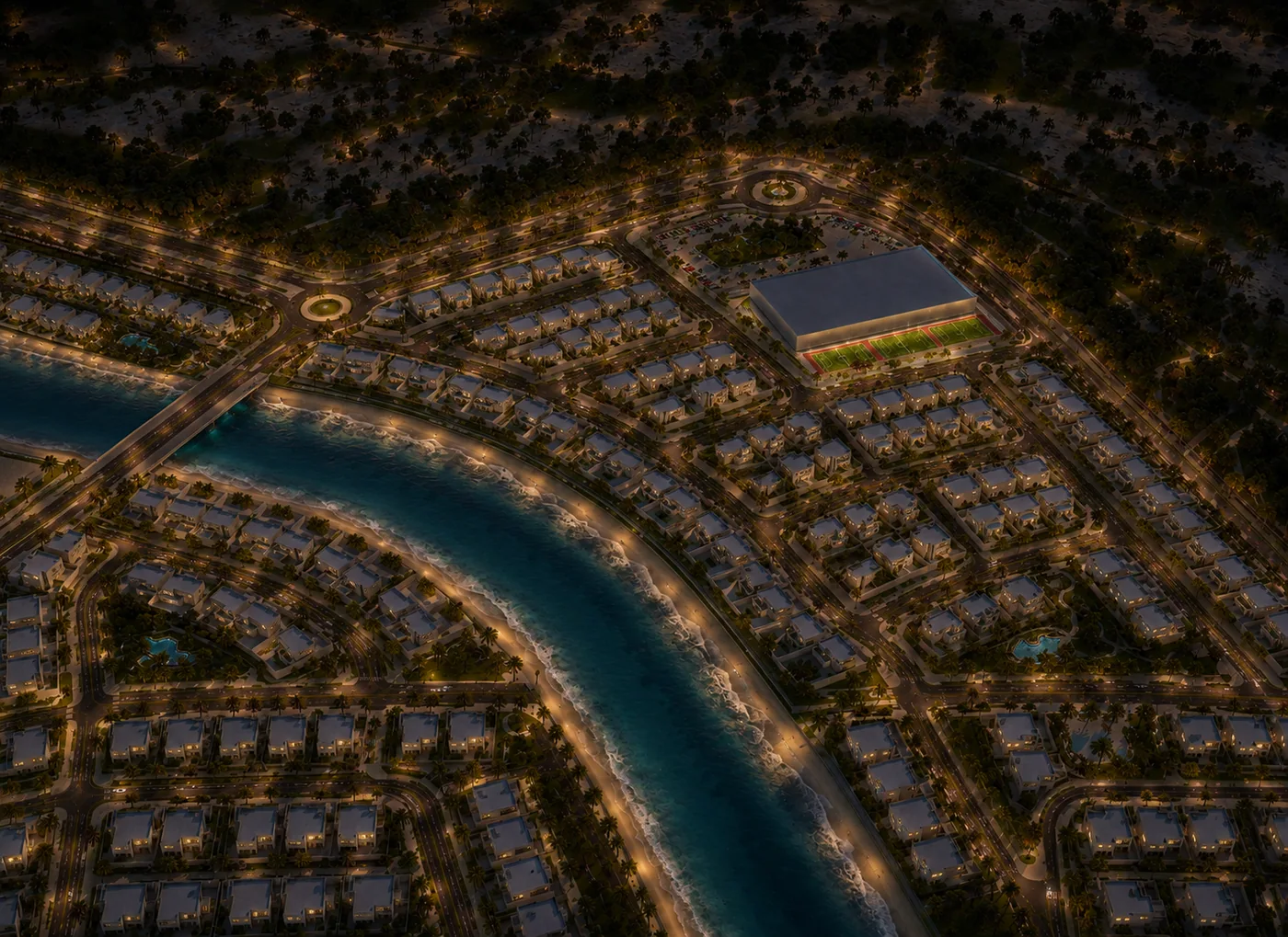 Night view across the blocks