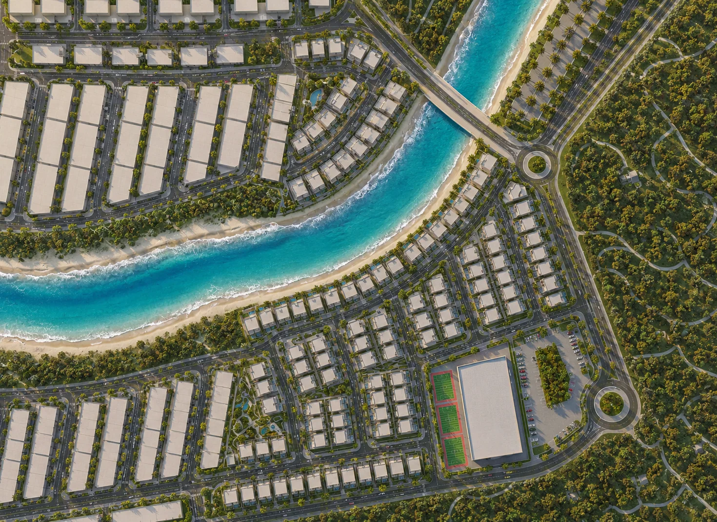 The terraces meeting the channel