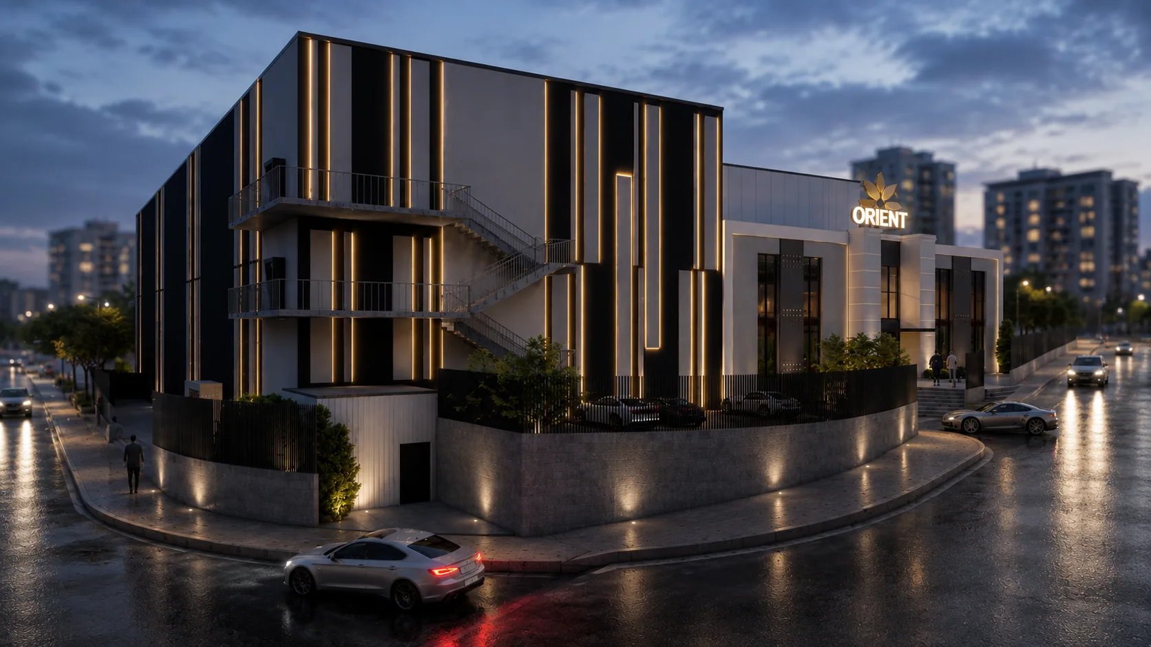 The building at night