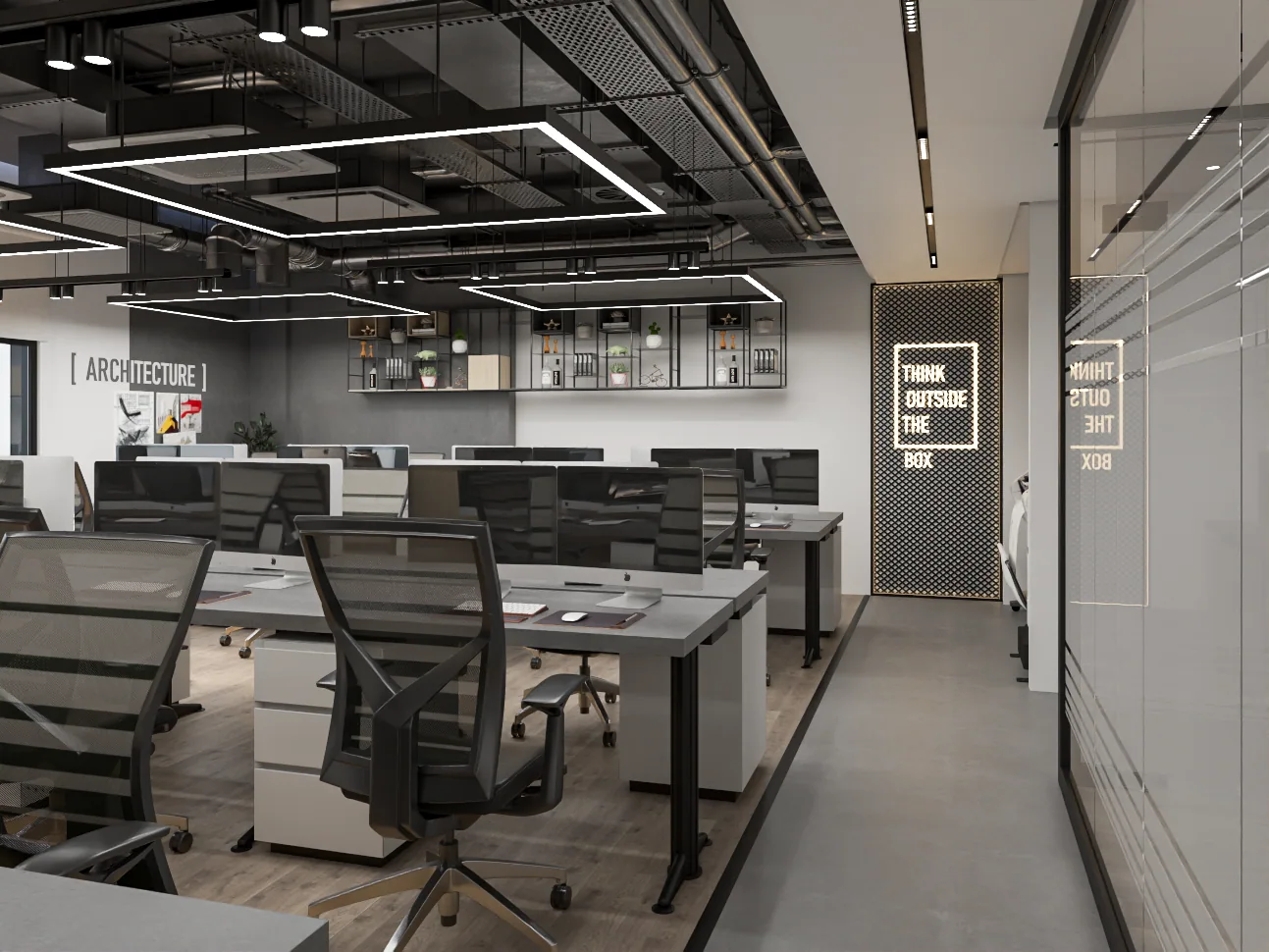 Workstations by the glazing