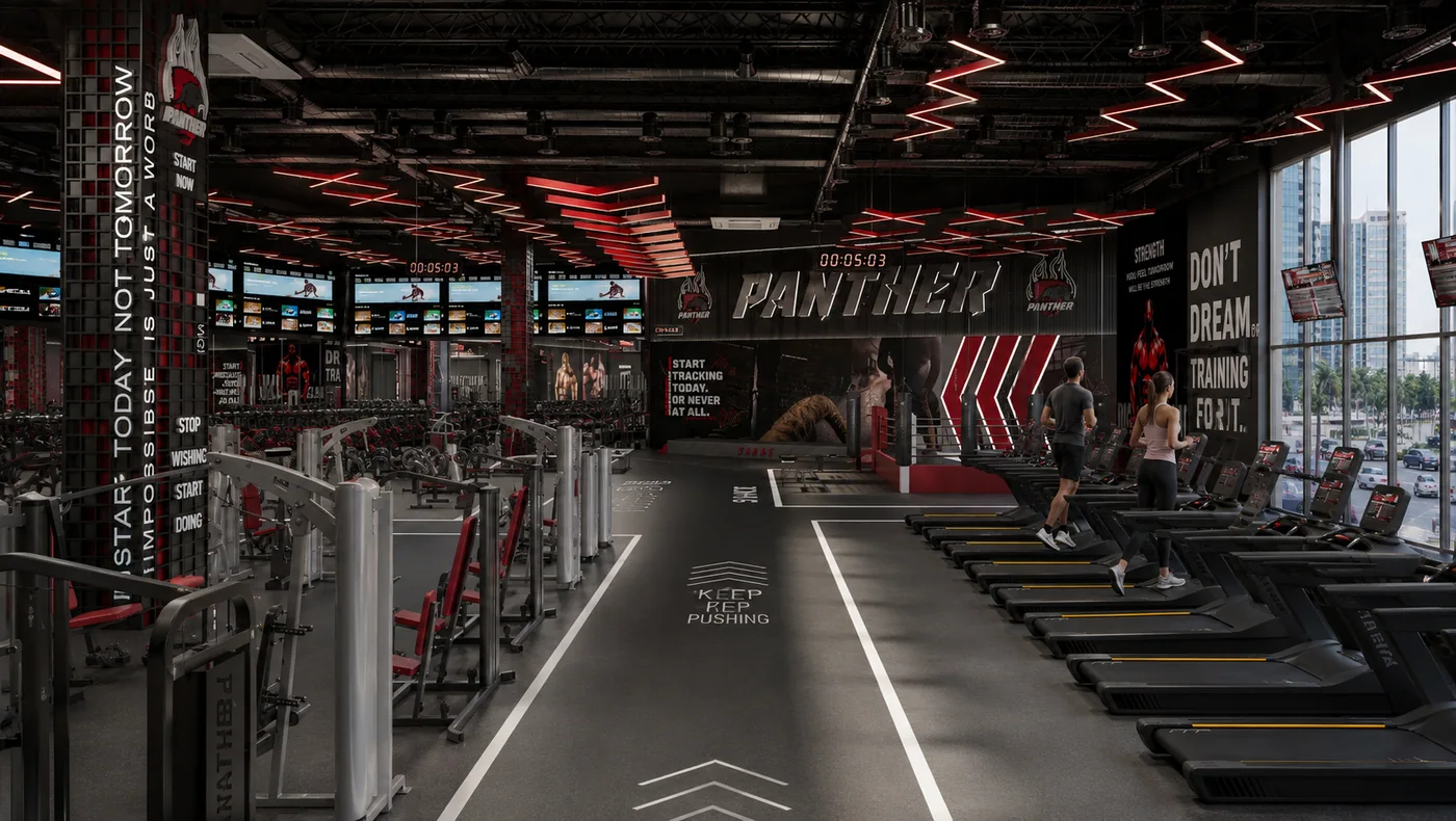 The cardio line along the glazing
