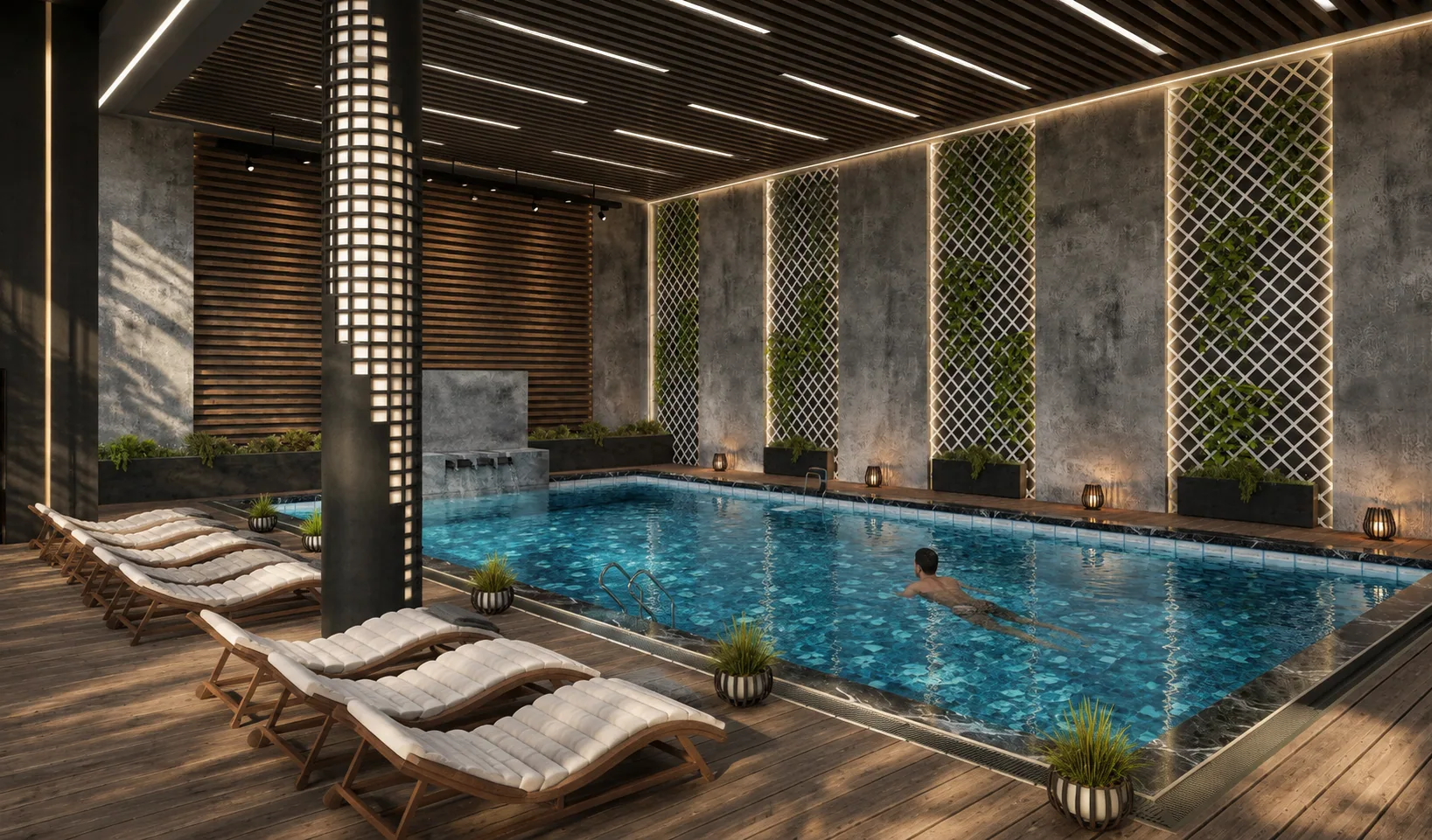 The pool deck and loungers