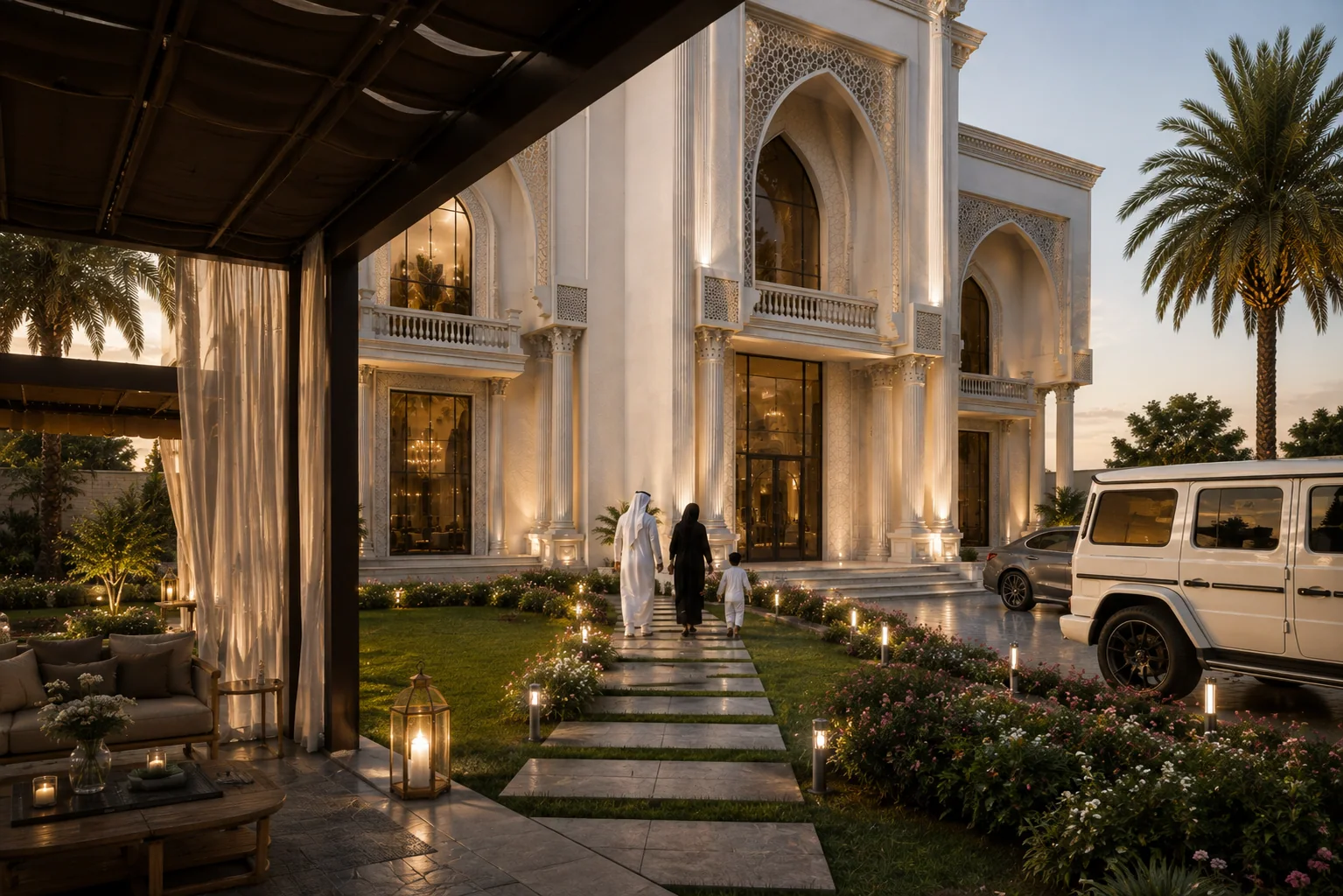 The side terrace in the evening