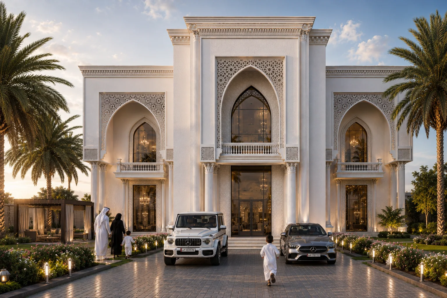 The entrance front of the villa