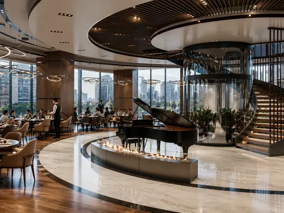 Dining floor and spiral stair