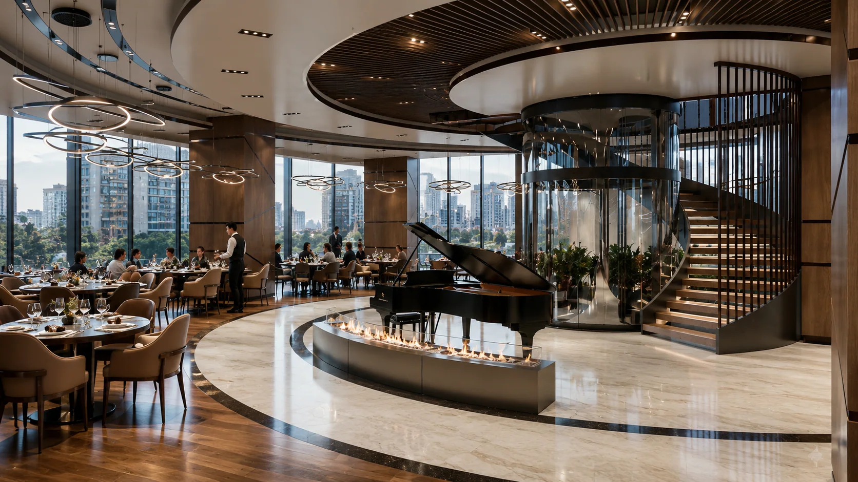 The restaurant floor and central core