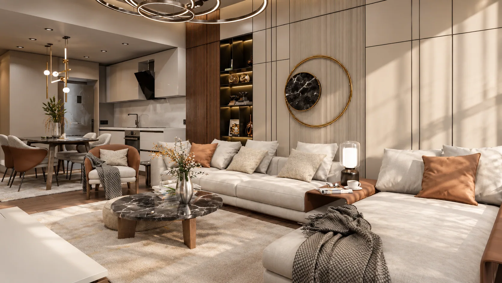The open plan toward the kitchen