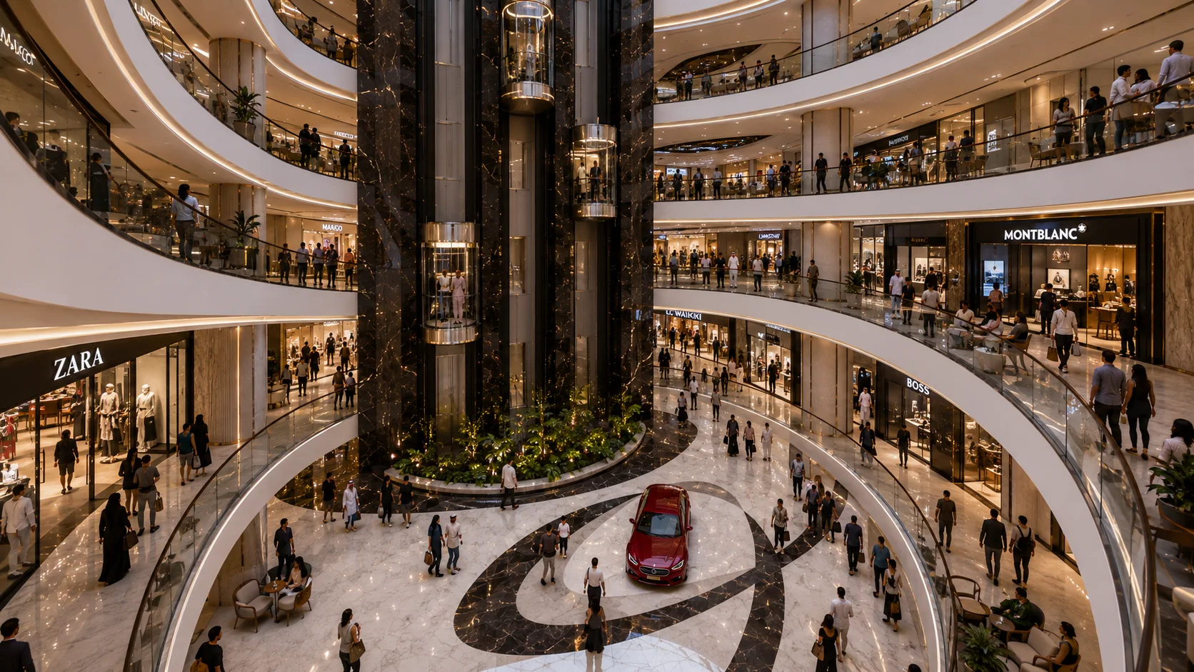 The elliptical atrium seen from below