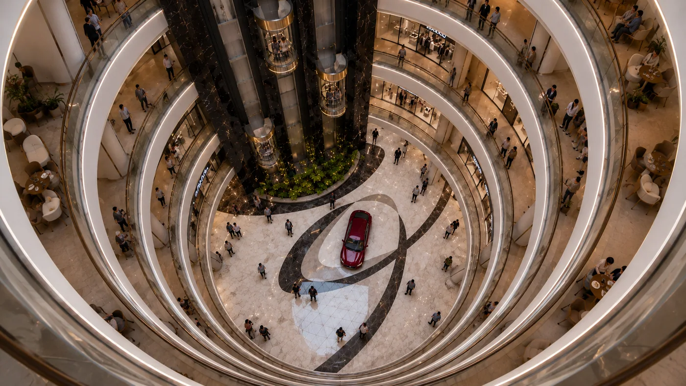 The atrium rings from above