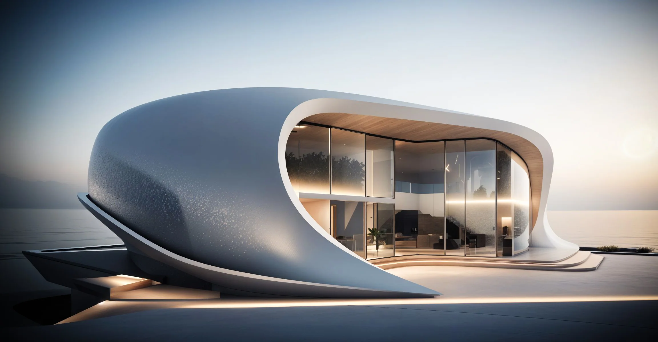 The sculptural shell at dusk