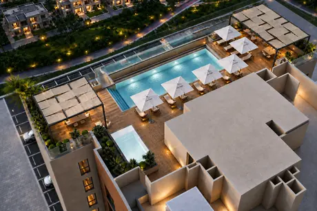 Rooftop pool deck from above