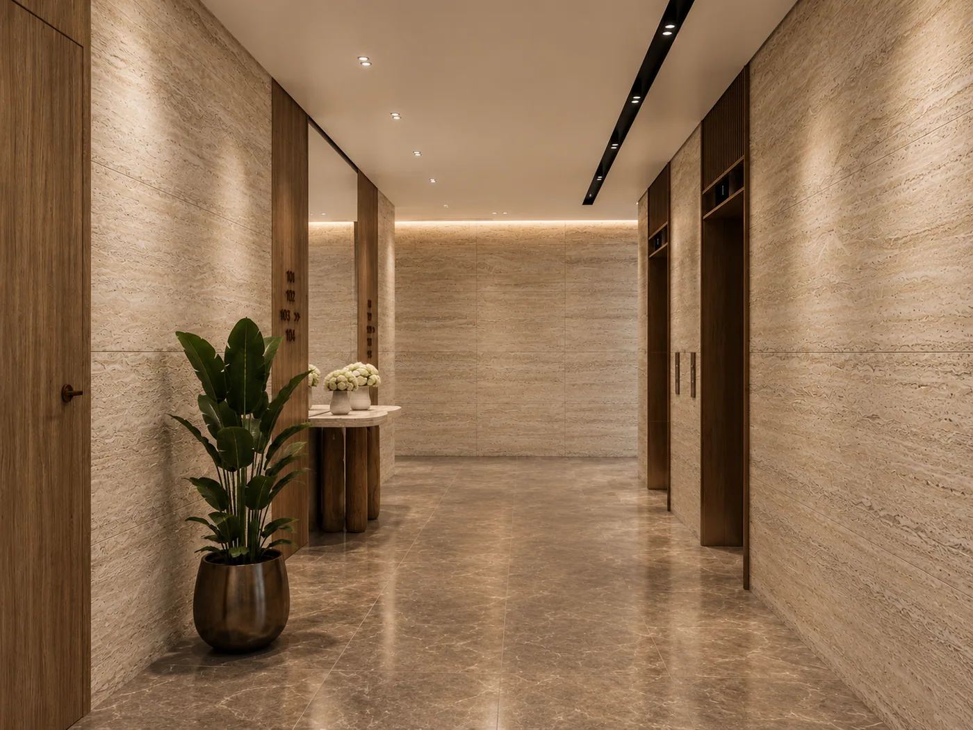 Corridor toward the lift core