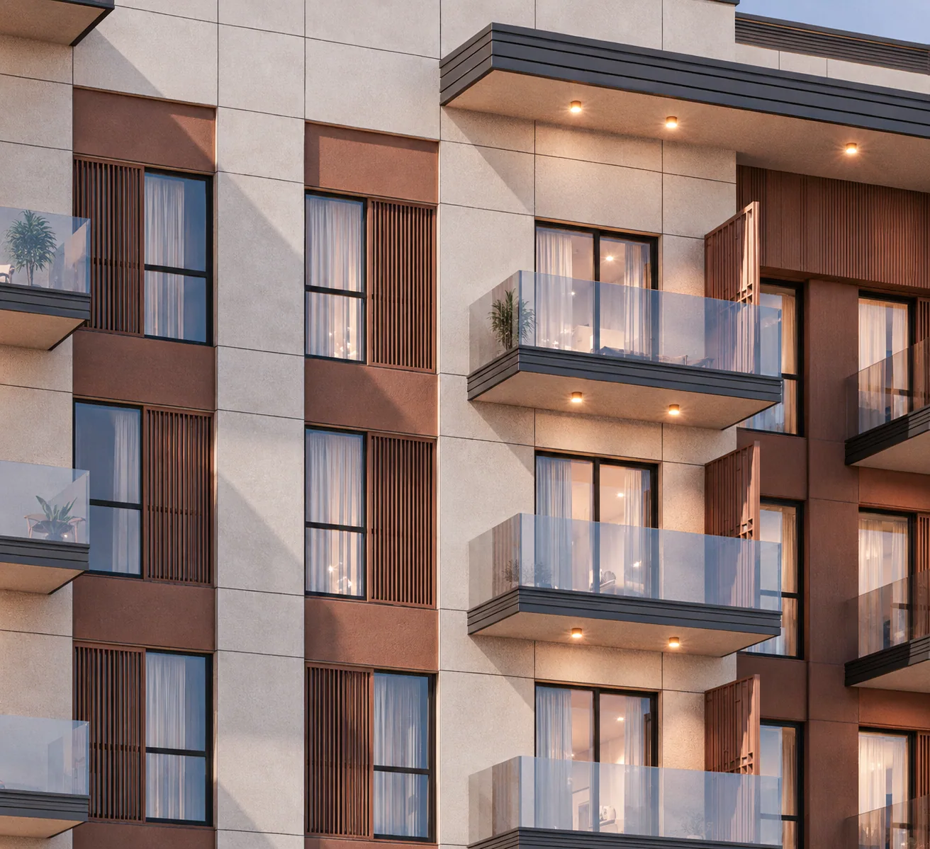 Balcony bays and timber screens