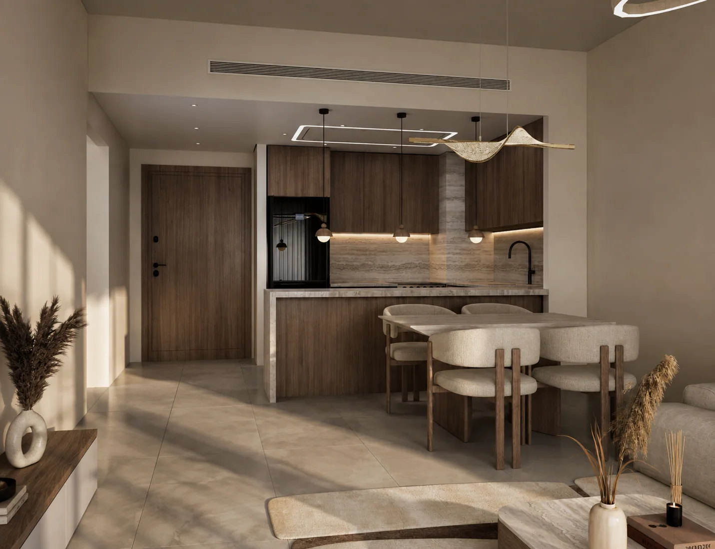 The kitchen and dining