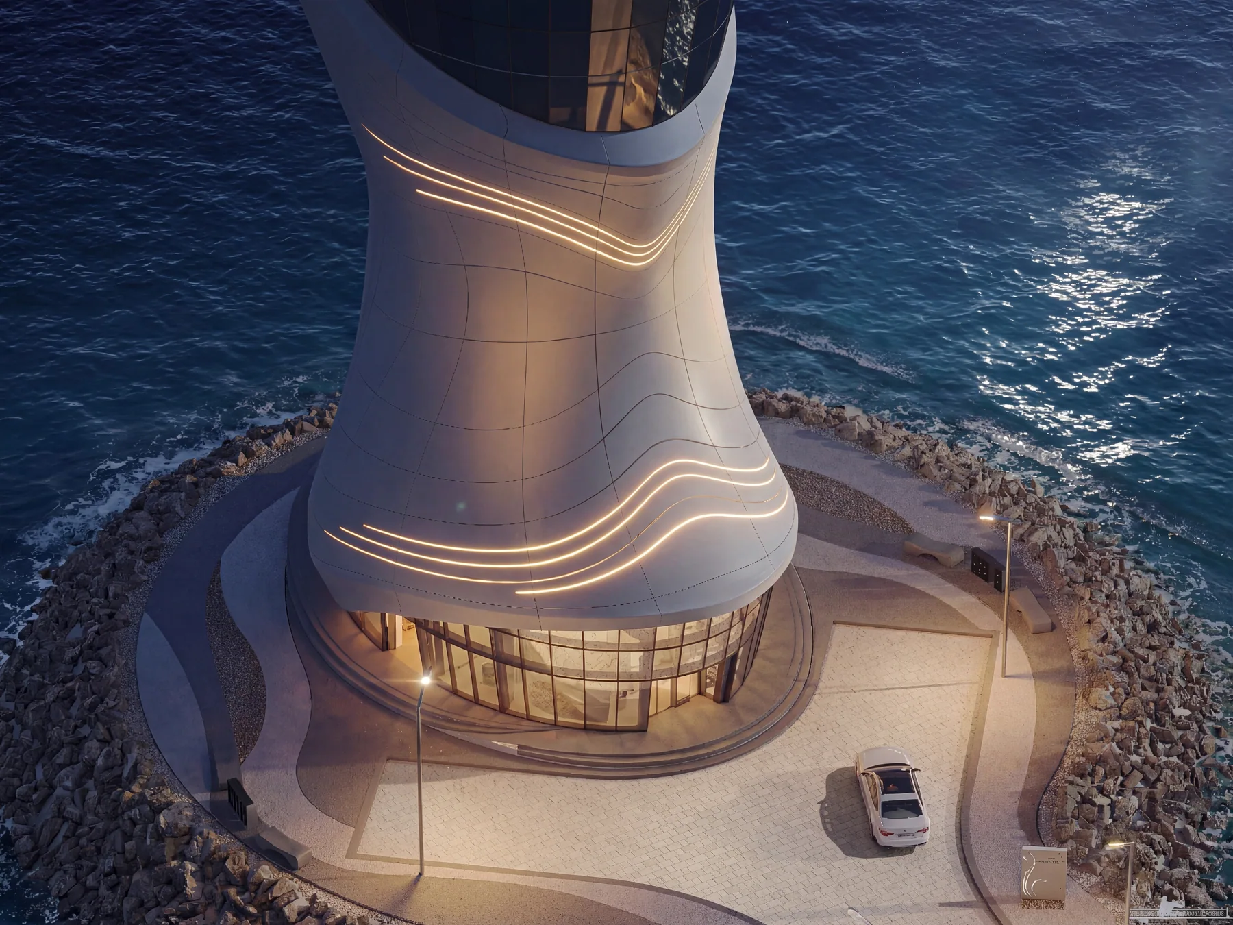 Aerial night view of the tower