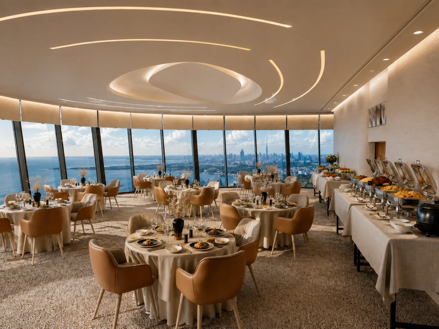 Dining tables against the glazing
