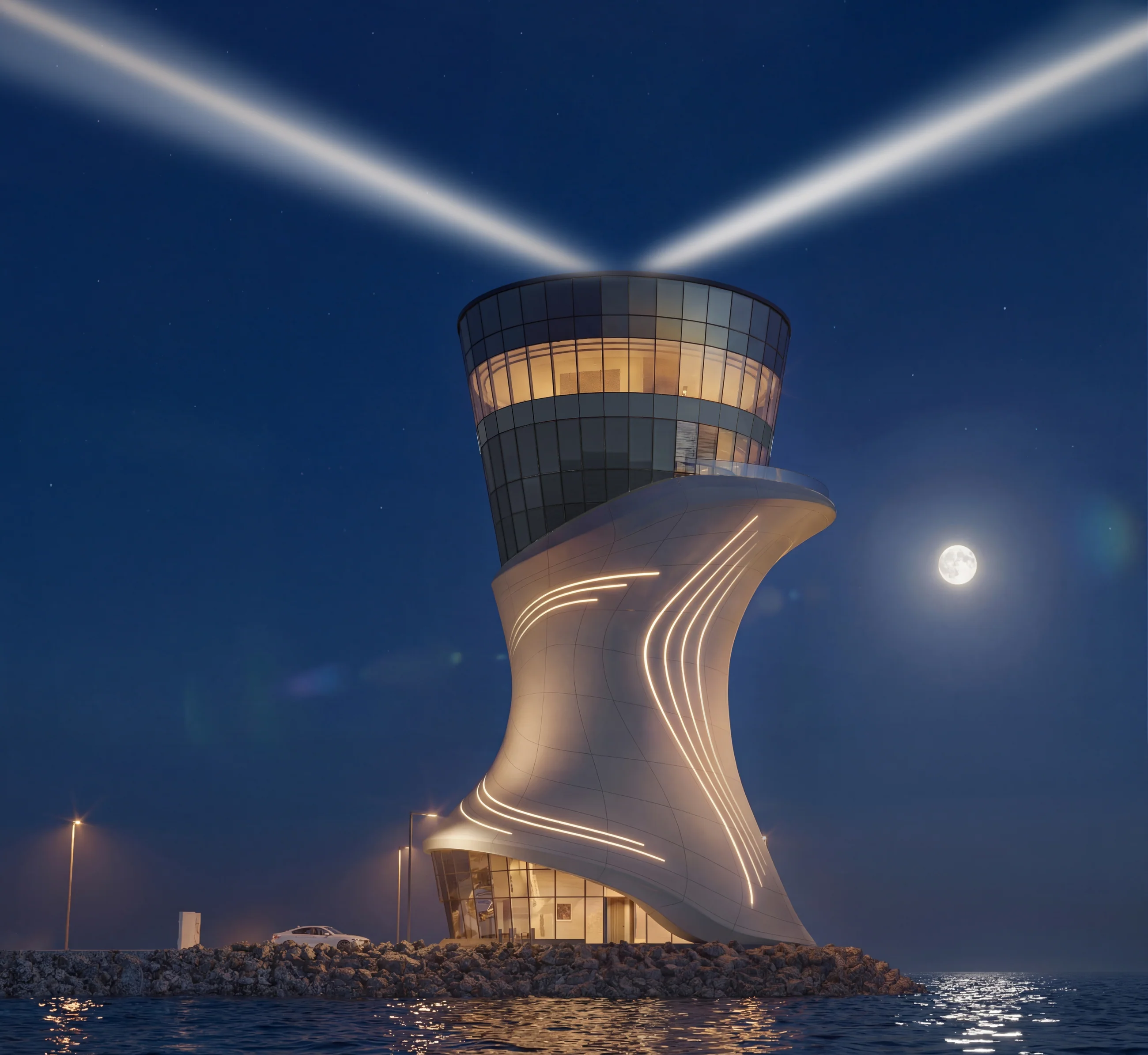 The lighthouse beam at night