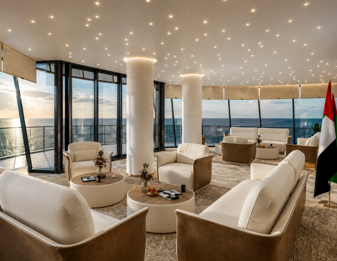Lounge seating at sunset