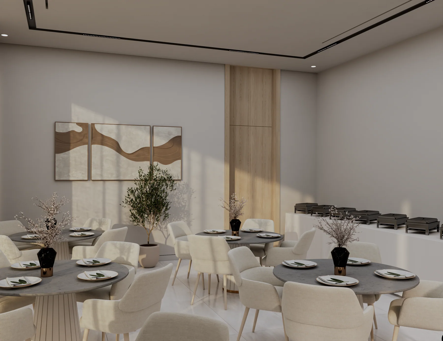 The multipurpose hall laid for dining